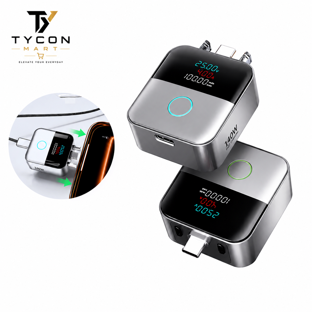 Smart Auto Stop Charging Adapter 140W USB-C with Digital Display