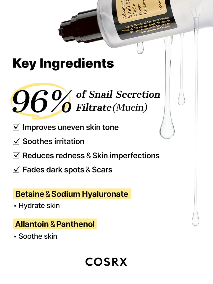 COSRX Advanced Snail 96 Mucin Power Essence 100ml | Hydrating Korean Skincare Serum