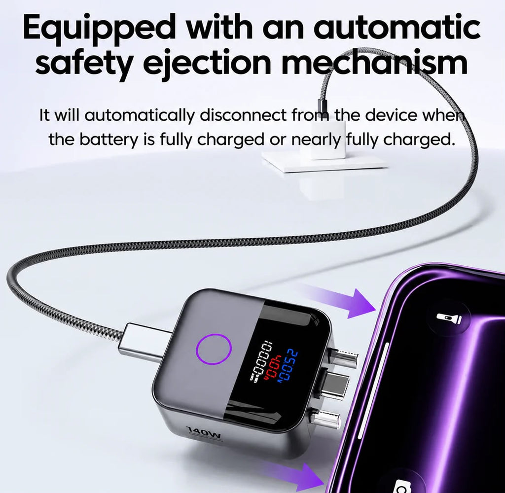 Smart Auto Stop Charging Adapter 140W USB-C with Digital Display