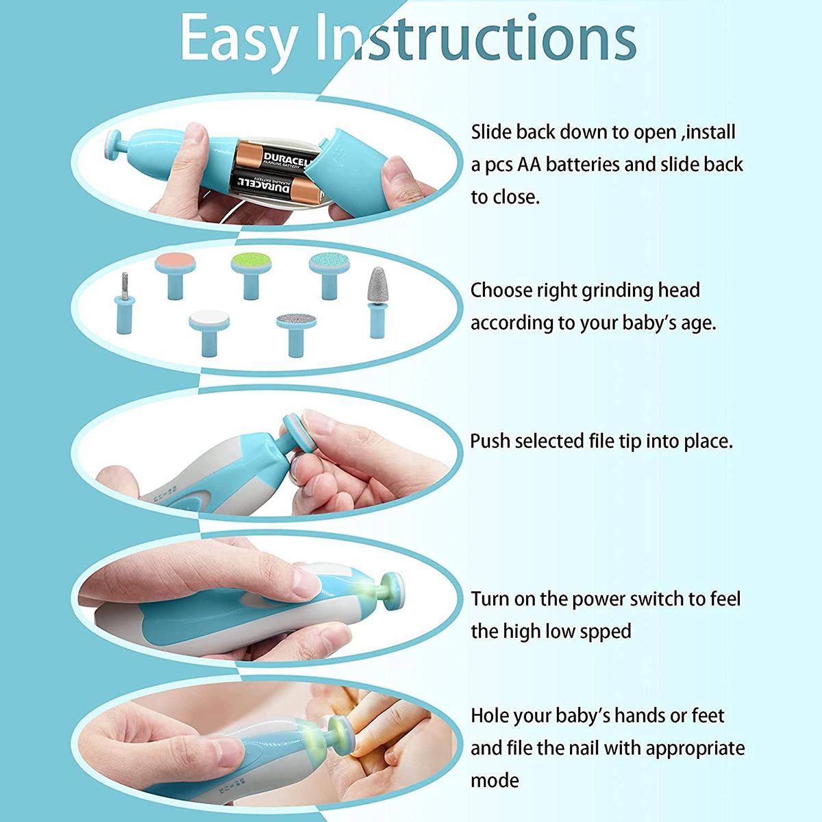 6-in-1 Electric Baby Nail Trimmer with LED Light – Safe Baby Nail File