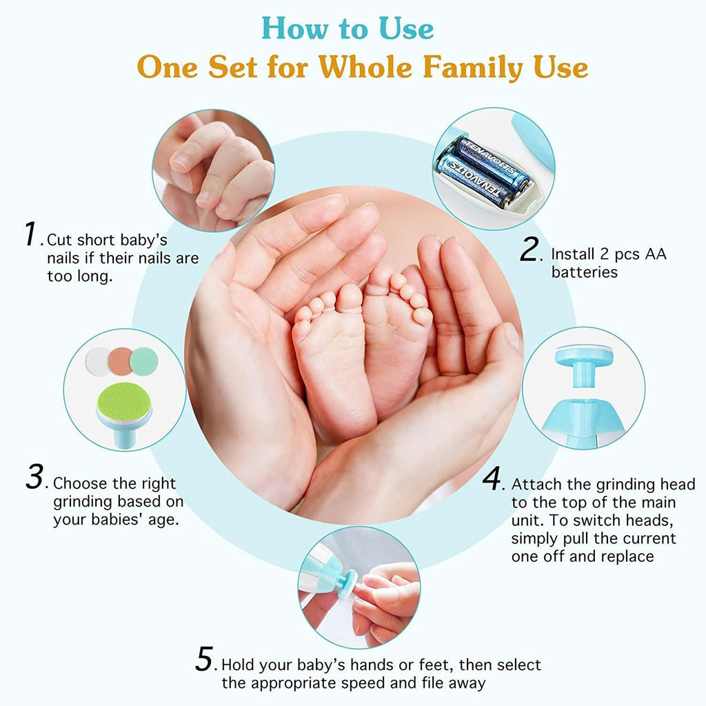 6-in-1 Electric Baby Nail Trimmer with LED Light – Safe Baby Nail File