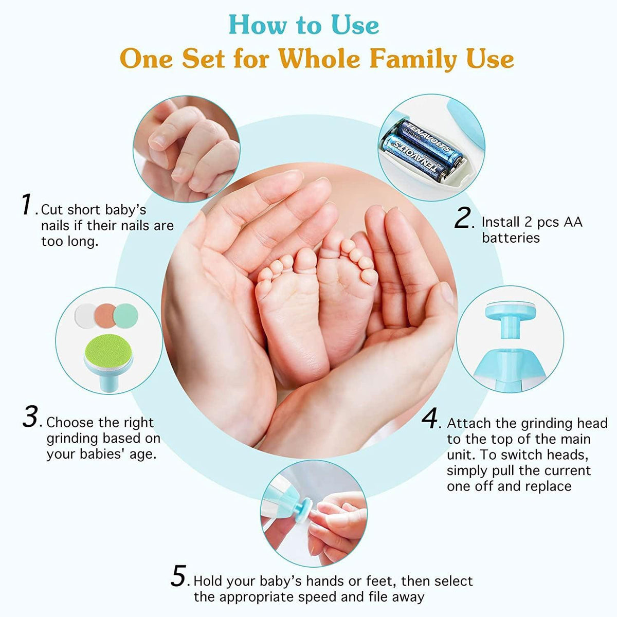 6-in-1 Electric Baby Nail Trimmer with LED Light – Safe Baby Nail File